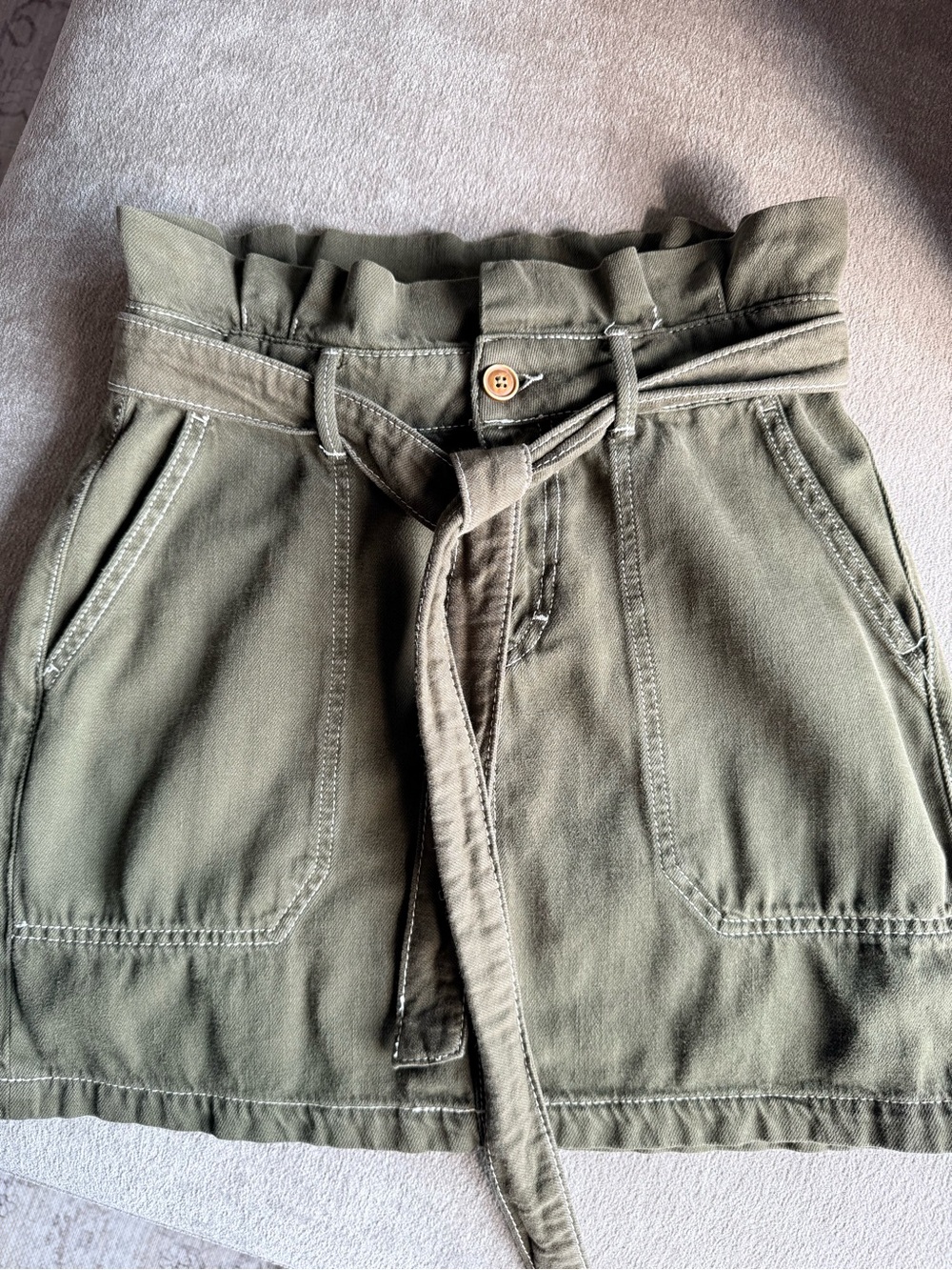 Free People Olive Green Splendor in the Grass Belted Skirt Size 6 - Picture 2 of 8